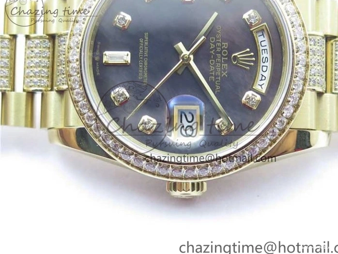 0503 Day-Date 36mm 128235 YG Crystal BP Best Edition Gray MOP Crystal Marker Dial on YG President Bracelet A MultiPurpose 2675